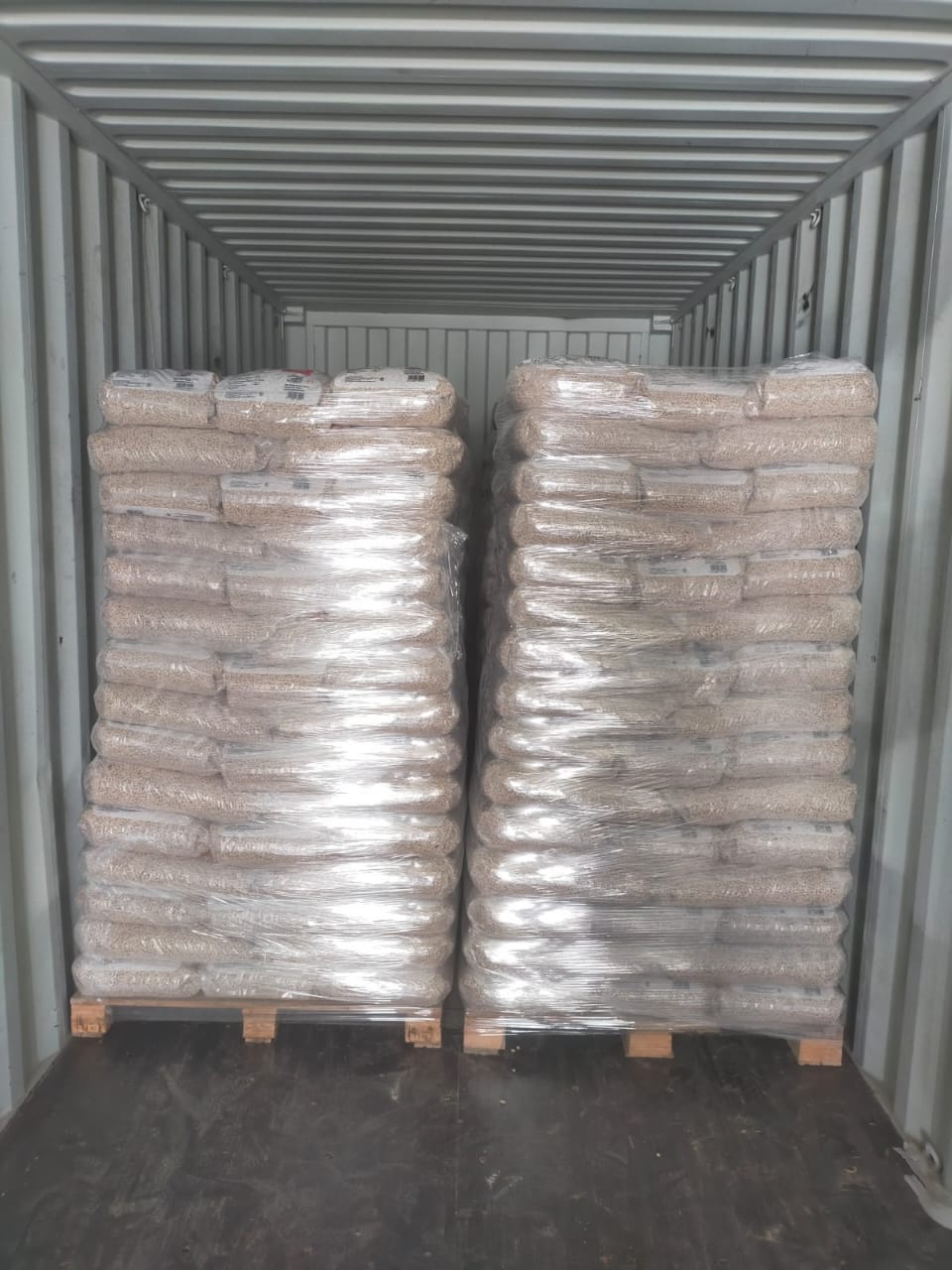 wood pellets in containers